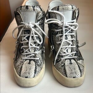 Giuseppe Zanotti White and Black Speckled Sneakers